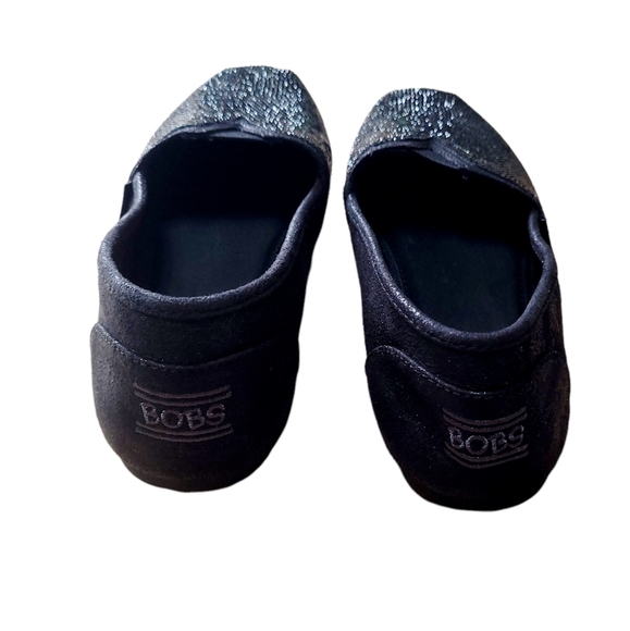 BOB'S SKECHER Black Glitter Plush Women's Size 8 Slip On Canvas Shoes - Picture 9 of 13